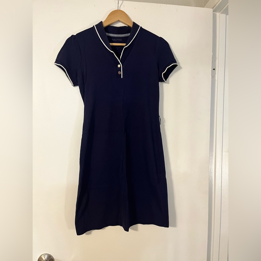 Nautica Navy Blue with White Trim Polo Style Dress. Size XS.